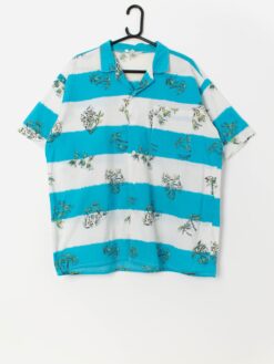 Vintage Hawaiian striped shirt with Aloha dancers - L/XL