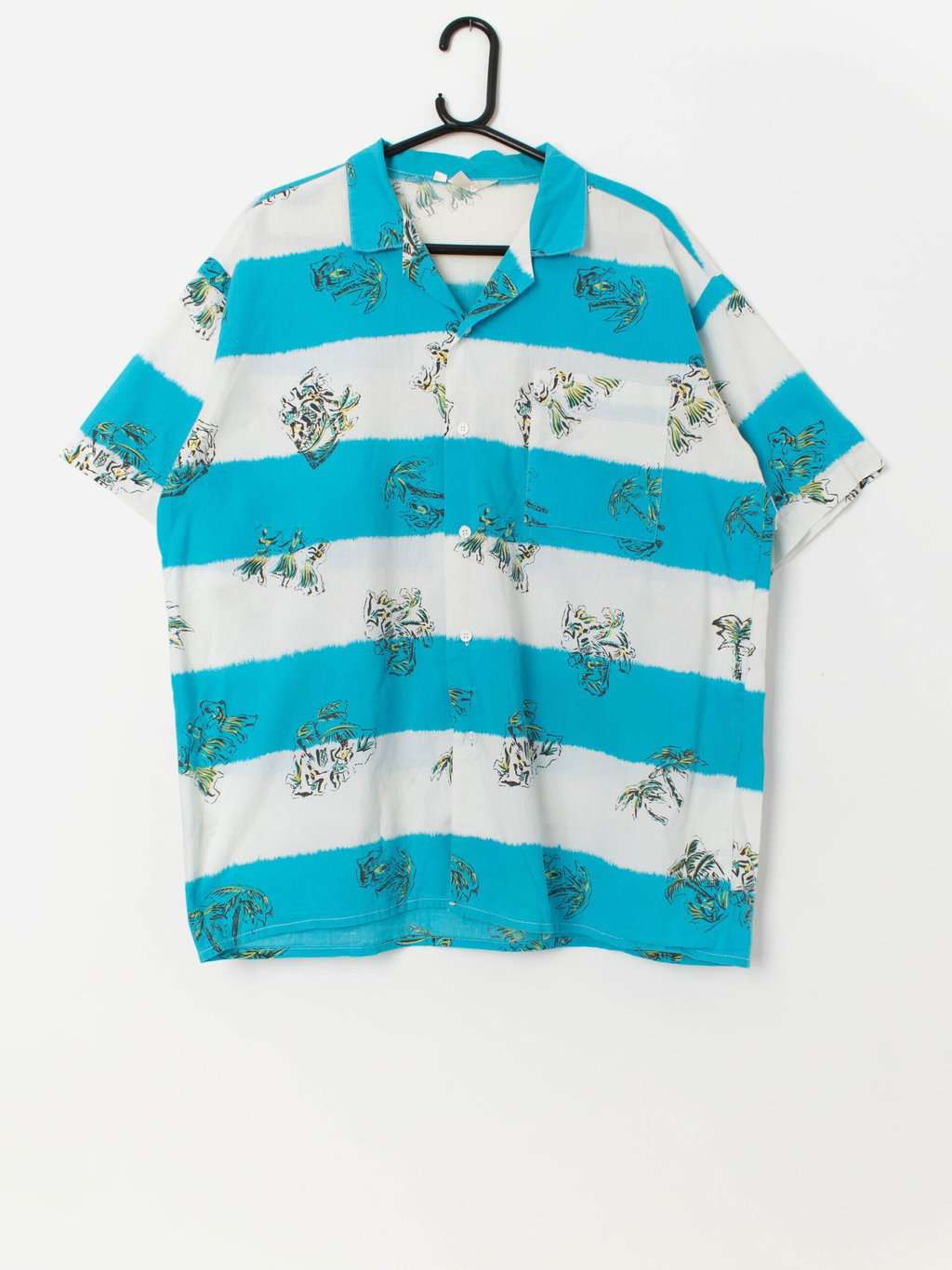 Vintage Hawaiian striped shirt with Aloha dancers - L/XL