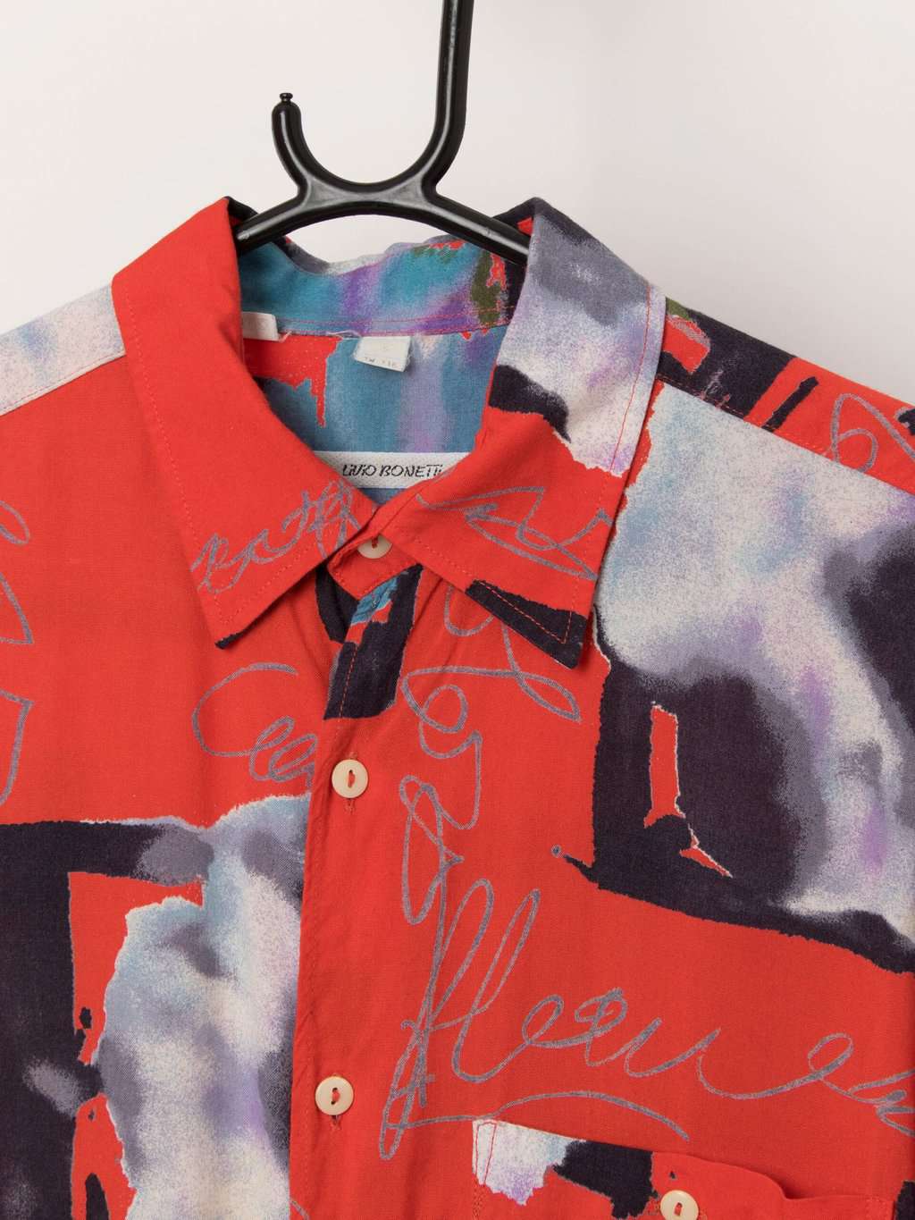 80s vintage abstract shirt in red and blue - Medium - Image 2