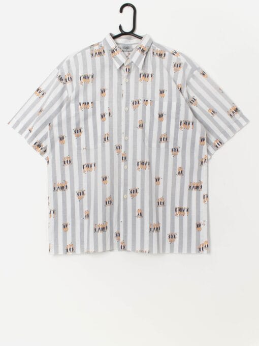 80s vintage striped shirt with character print - M
