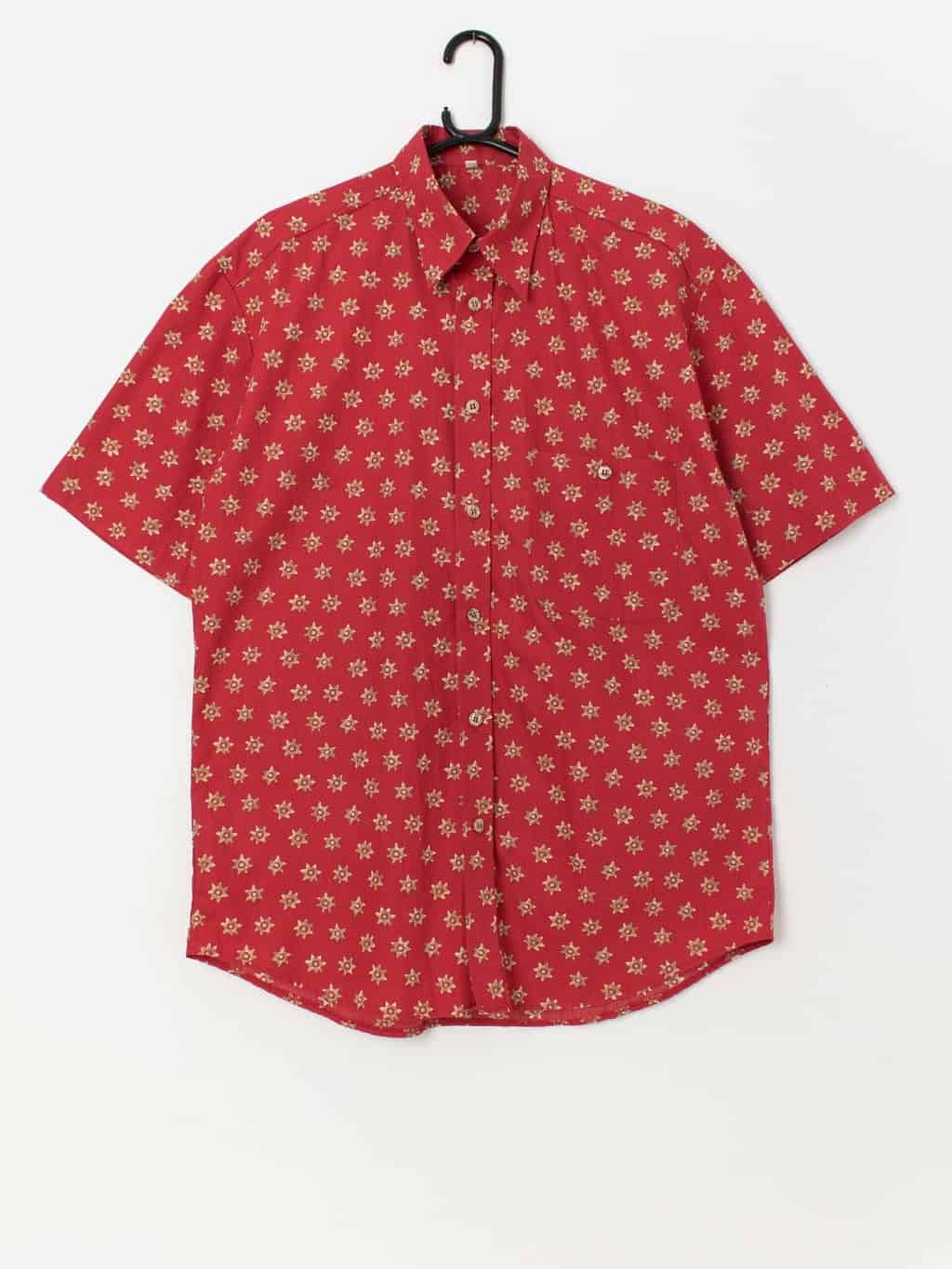 Vintage red abstract shirt with chest pocket - Medium