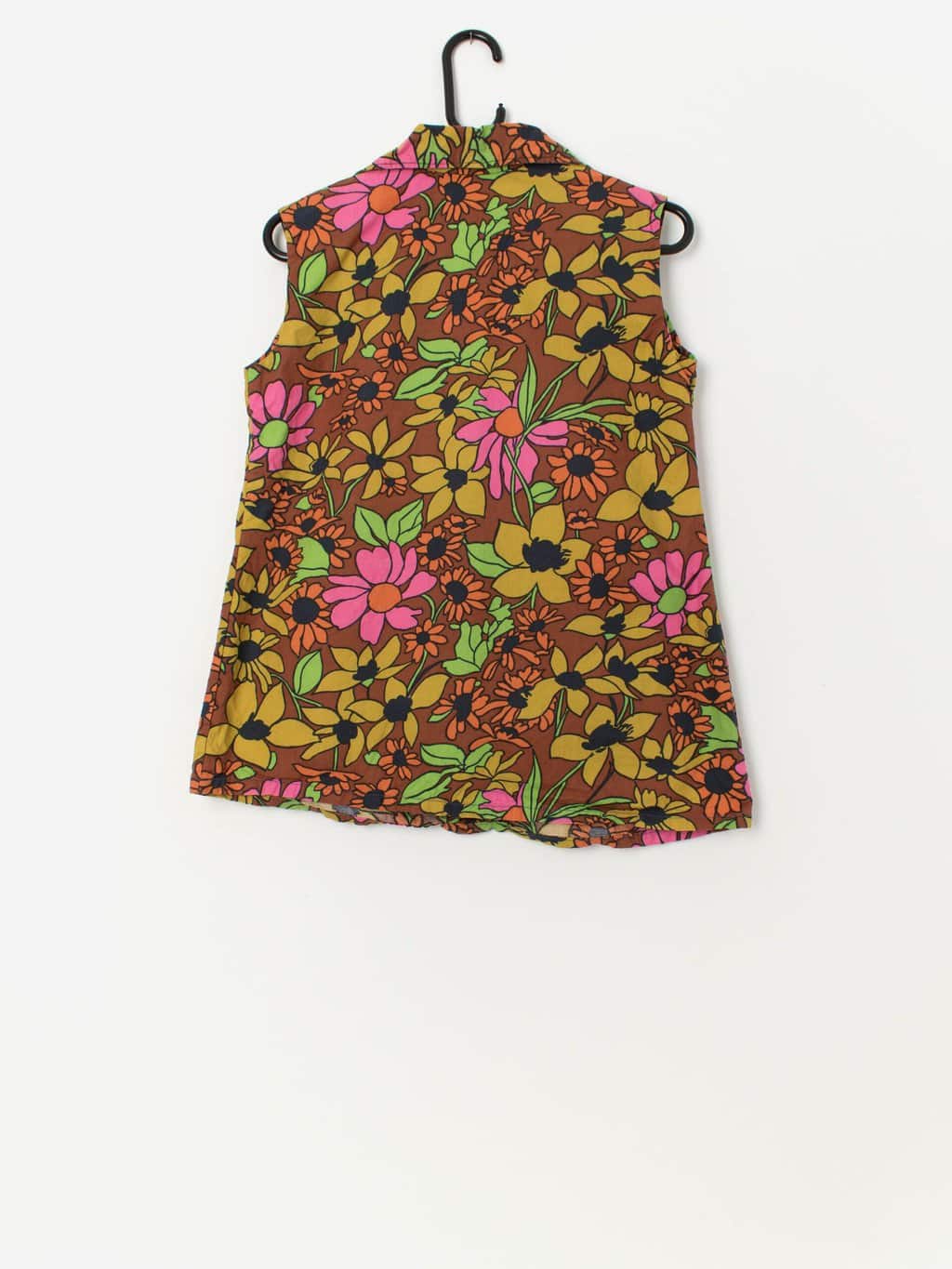 Vintage 1960s bright floral tunic top with front zip - M - Image 3