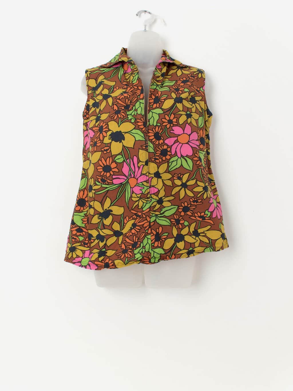 Vintage 1960s bright floral tunic top with front zip - M