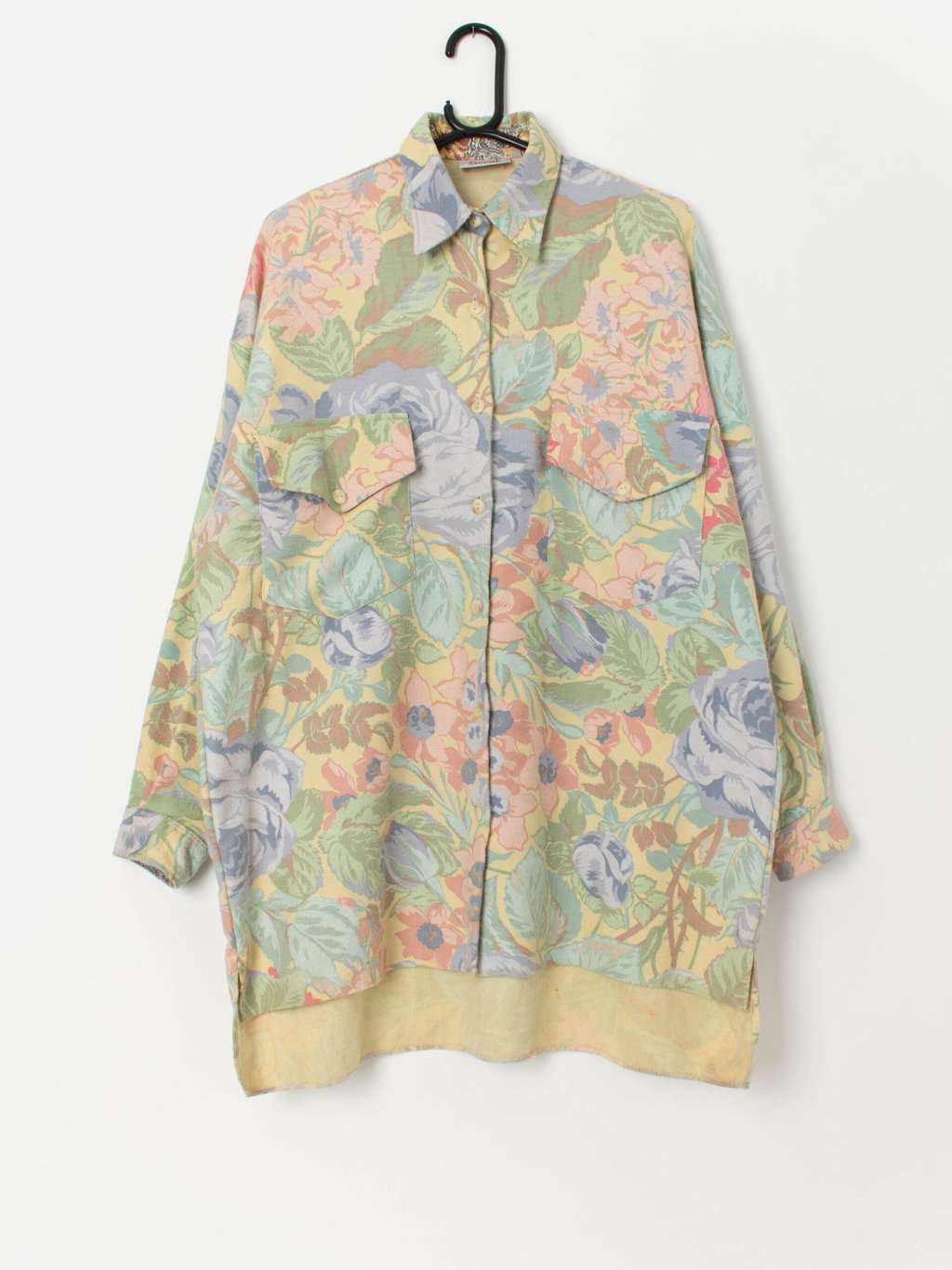 90s vintage pastel floral shirt, made in Great Britain - Large