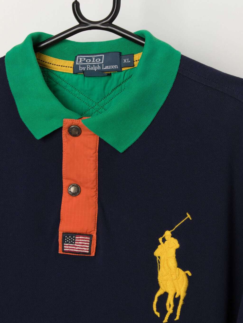 Vintage Ralph Lauren navy polo shirt with big yellow pony - XL - Image 2