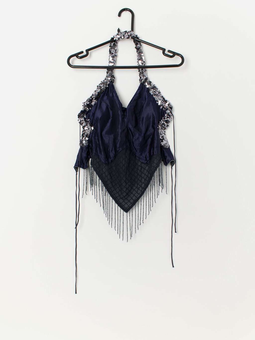 Vintage beaded halter neck in navy blue - XS / Small - Image 3