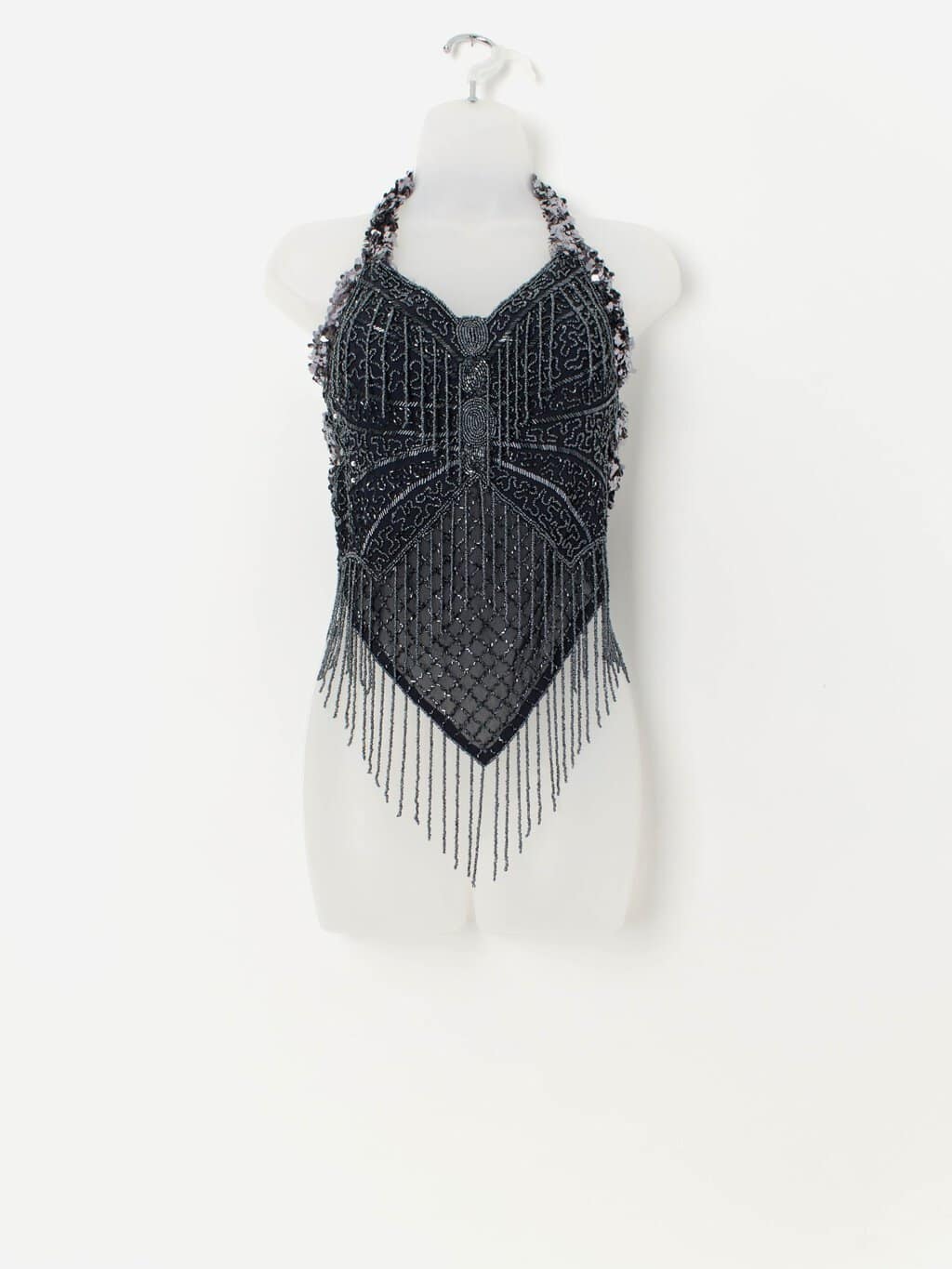 Vintage beaded halter neck in navy blue - XS / Small