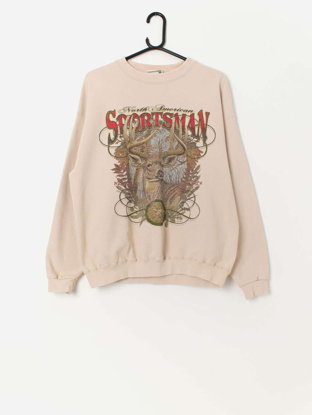 90s vintage deer graphic sweatshirt in beige, brown and red - Large