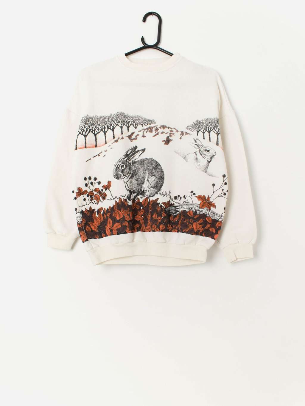 80s vintage bunny rabbit graphic sweatshirt in white, black and orange - Medium / Large