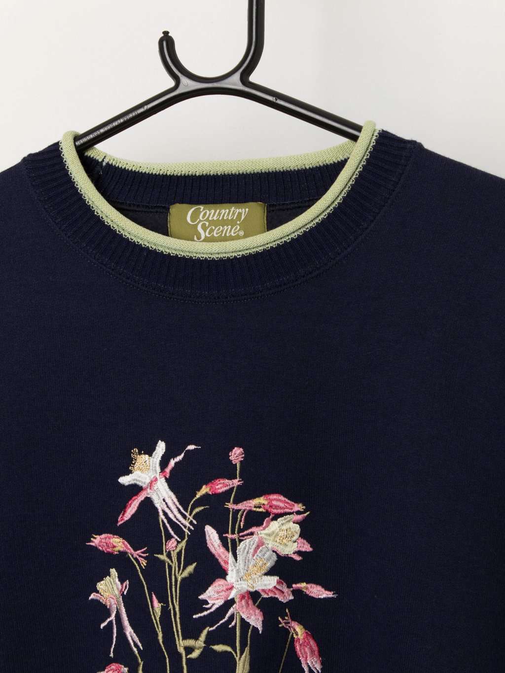 90s vintage wild flower embroidered sweatshirt in navy with boxy fit - Large - Image 2
