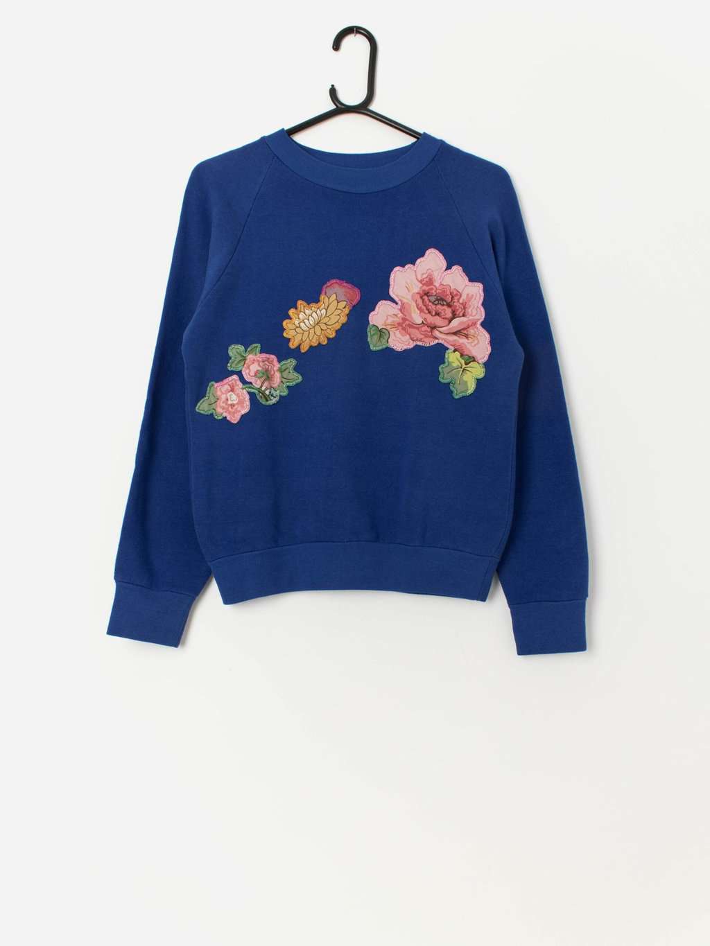 Vintage royal blue floral appliqué sweatshirt - Small / Medium