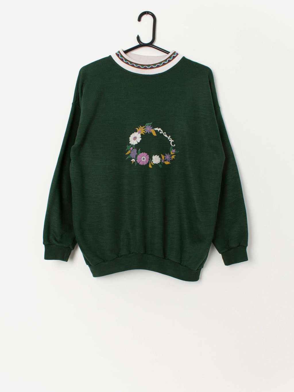 90s vintage forest green floral sweatshirt - Medium