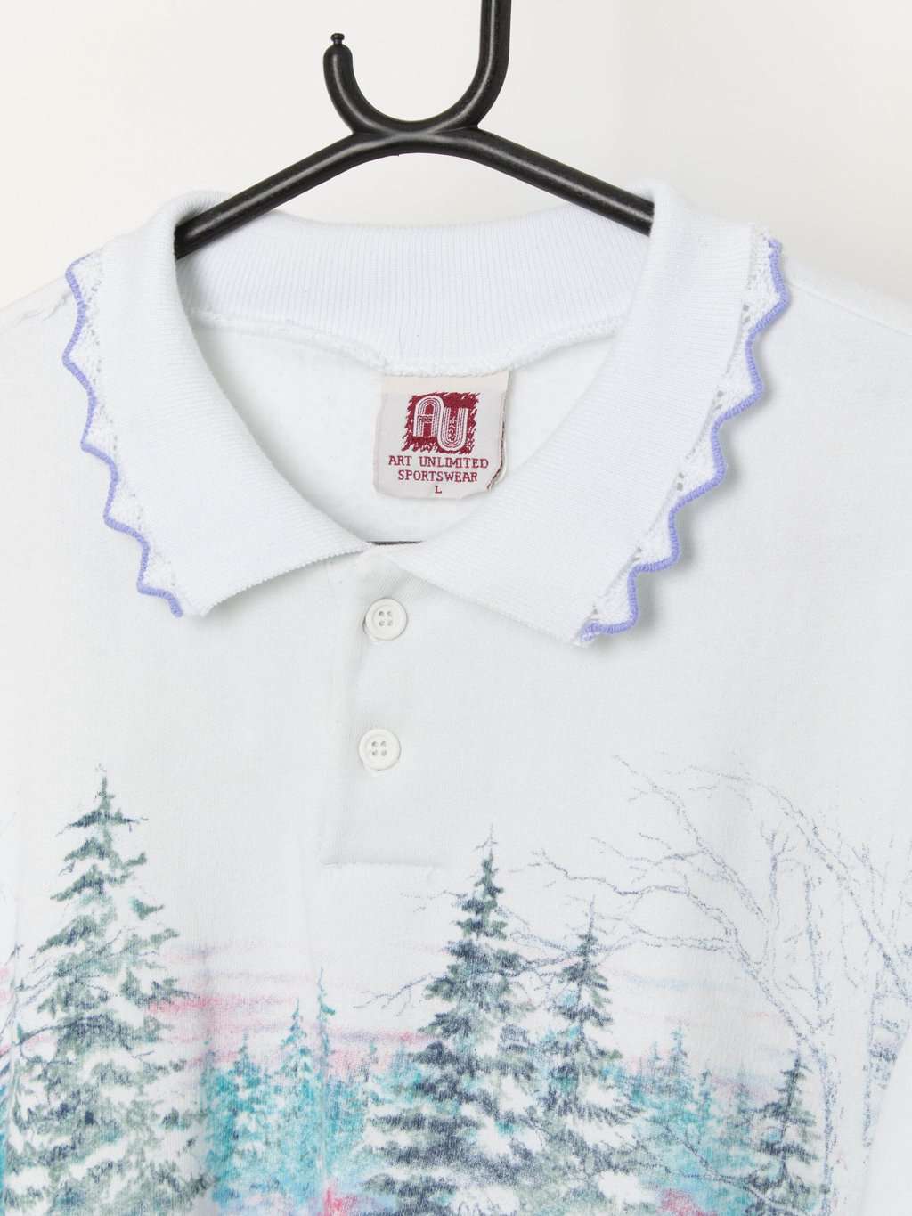 Vintage Art Unlimited winter theme collared sweatshirt in forest white - Large - Image 2