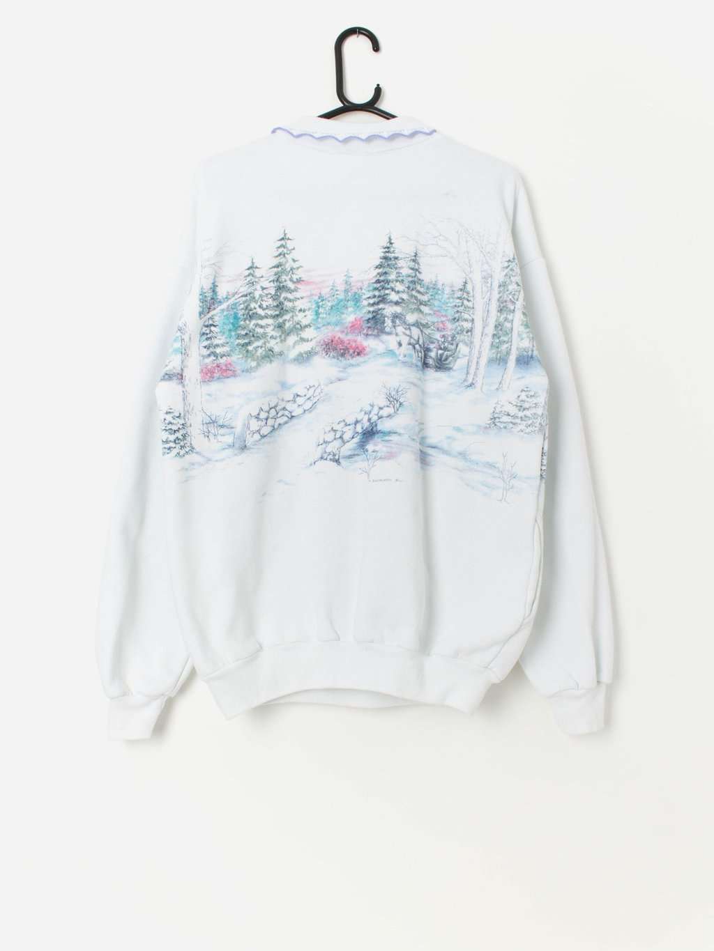 Vintage Art Unlimited winter theme collared sweatshirt in forest white - Large - Image 3