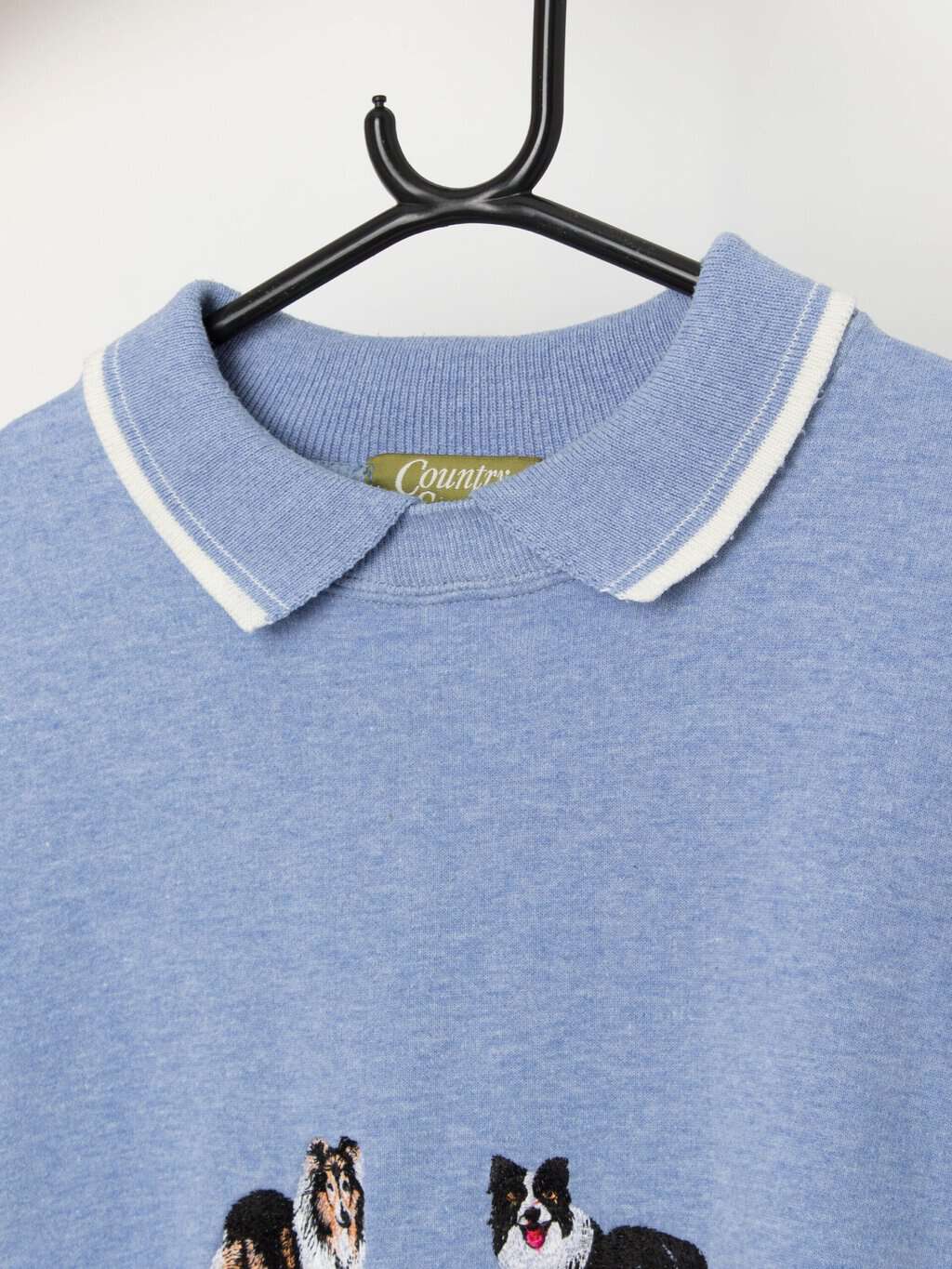 Vintage collared sweatshirt with embroidered dogs in blue - Medium - Image 2