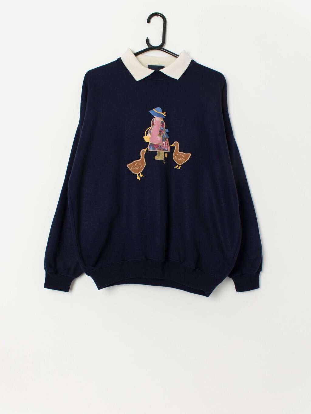 Vintage appliqué duck collared sweatshirt in navy - Large / XL