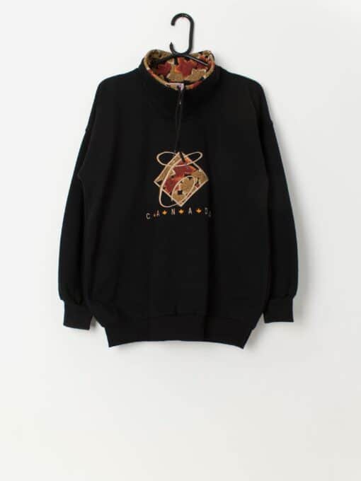 Vintage autumn Canada sweatshirt in black with orange maple leaves - Medium / Large