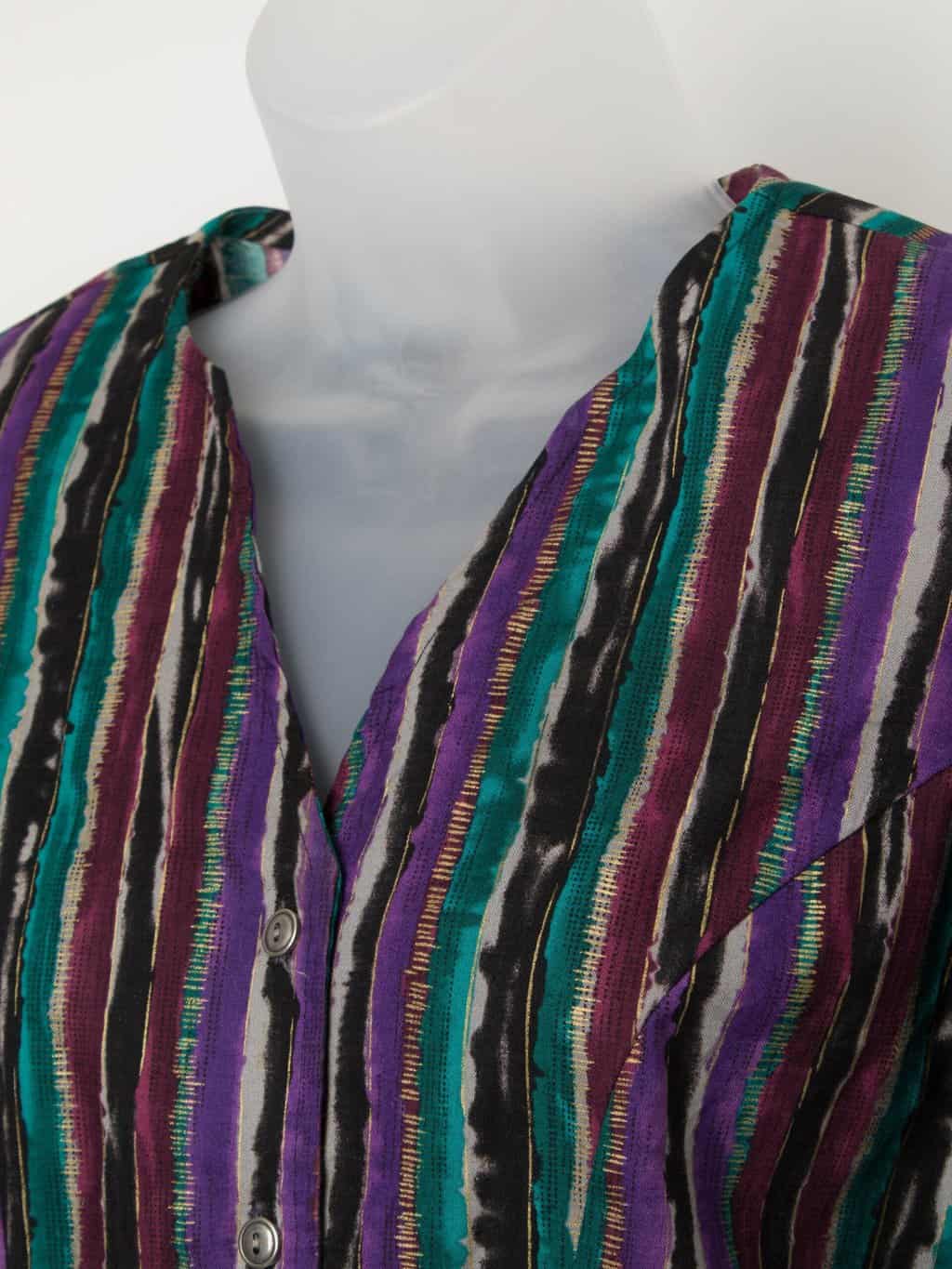 80s vintage fitted striped blouse with shoulder pads - S - Image 2