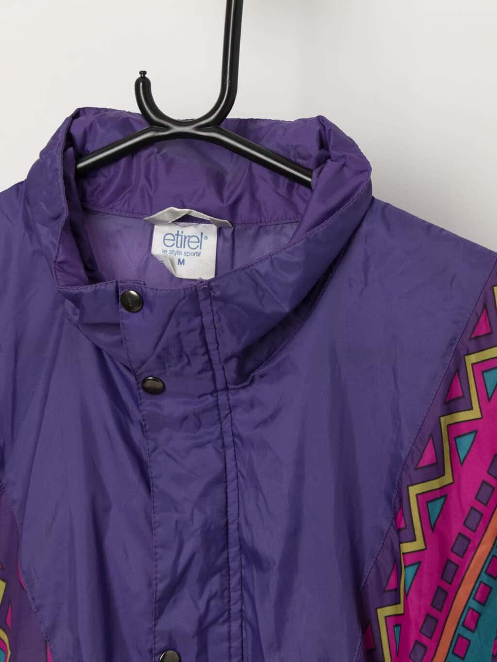Vintage Etirel colourful rain jacket / windbreaker in purple - XL - Image 2