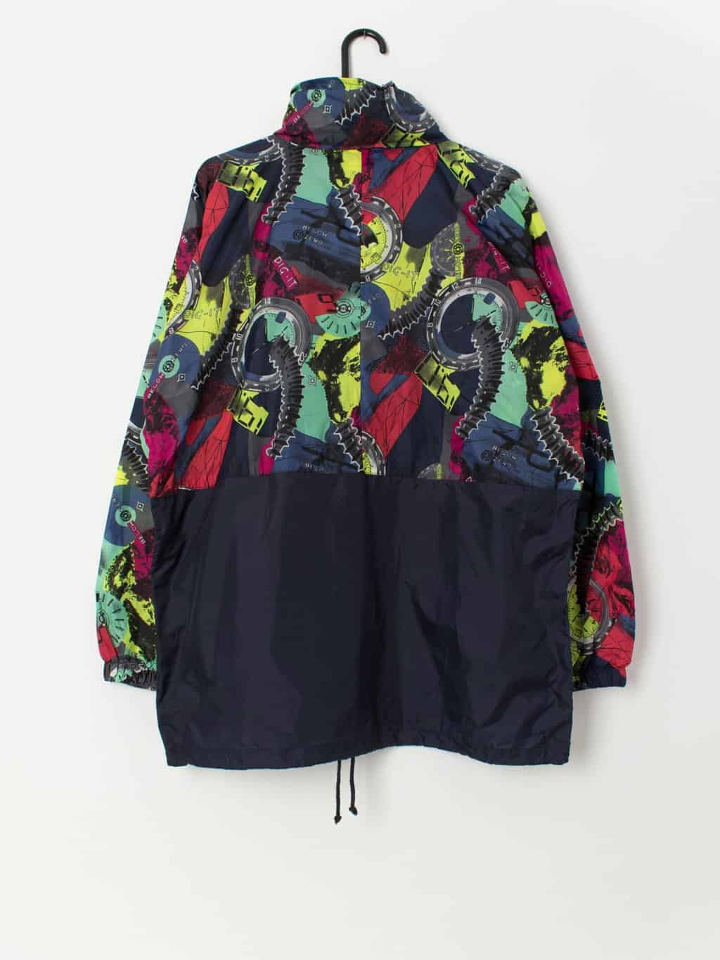80s vintage deadstock multicoloured rain jacket with abstract clock print - Large - Image 3