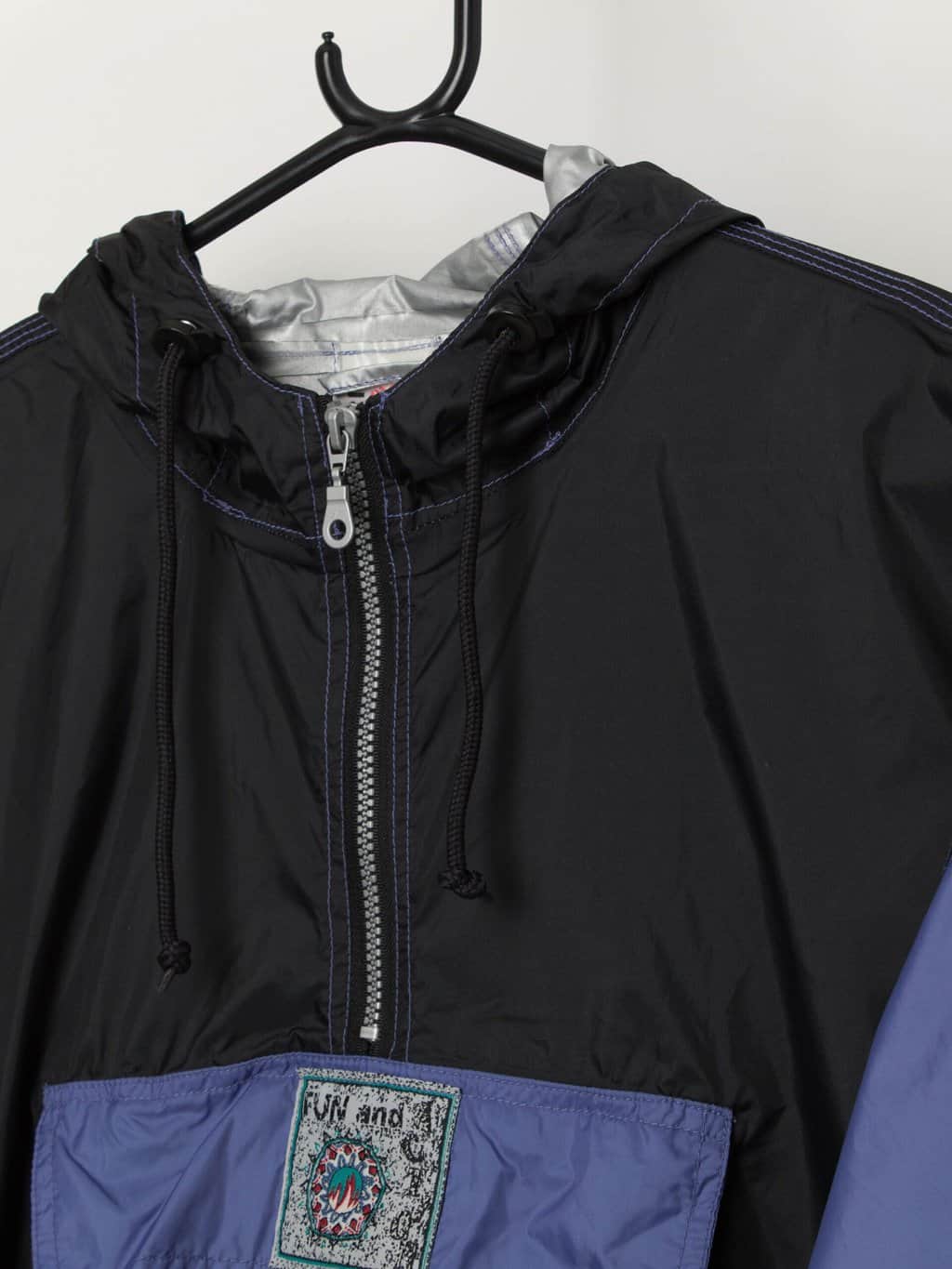 90s vintage quarter zip windbreaker in blue and black - XL - Image 2