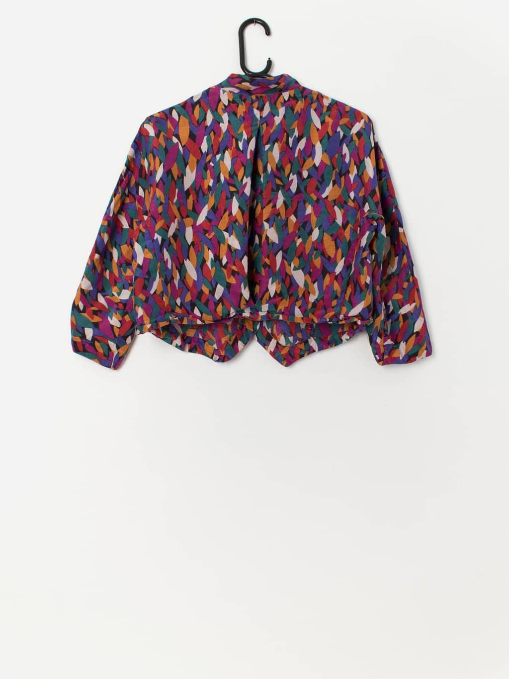 80s vintage handmade silk cropped jacket with bright pattern - Small - Image 3