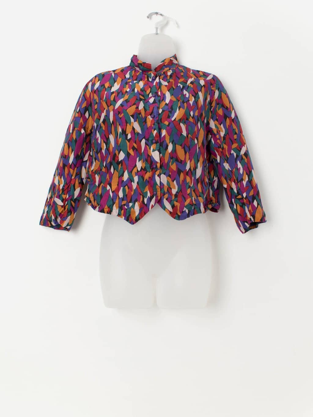 80s vintage handmade silk cropped jacket with bright pattern - Small
