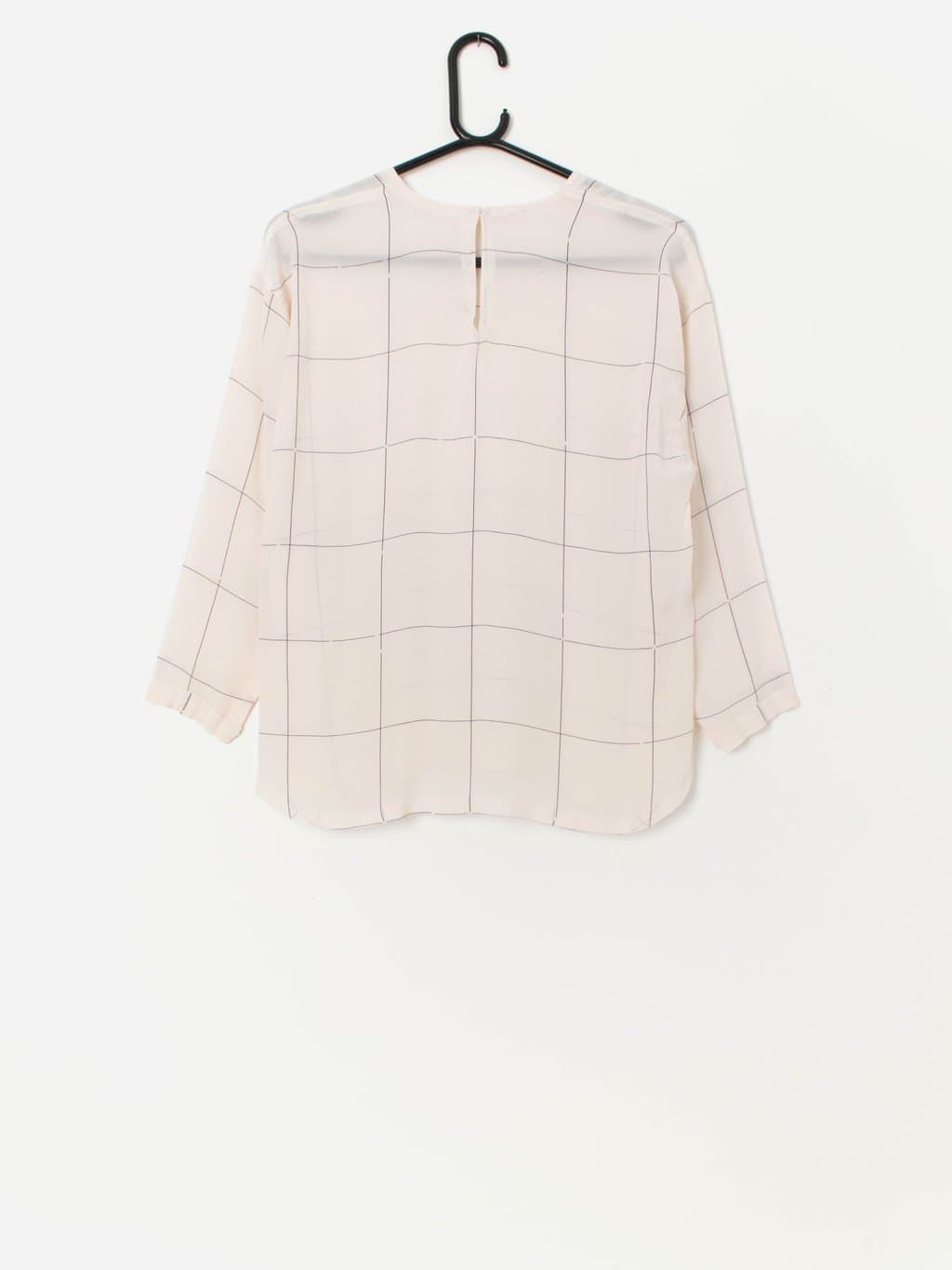 Handmade vintage sheer cream top with black grid pattern - Medium - Image 3