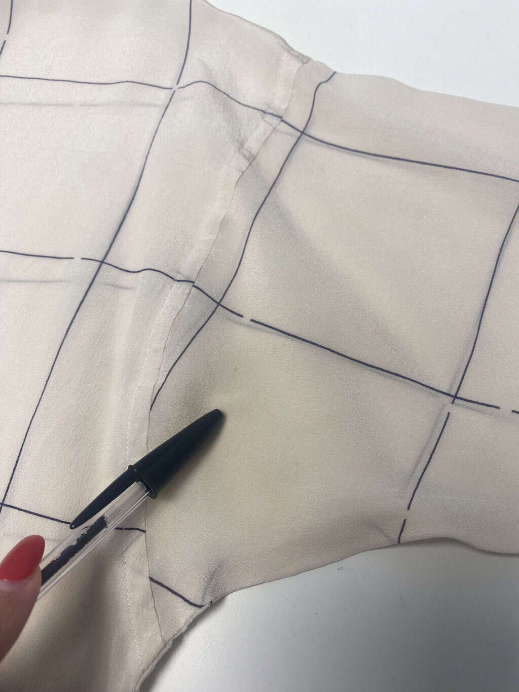 Handmade vintage sheer cream top with black grid pattern - Medium - Image 4