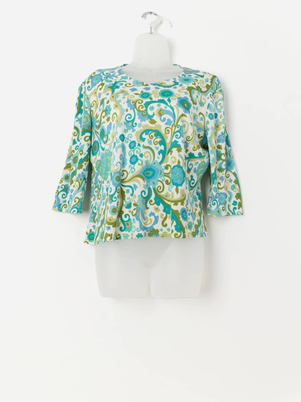 Handmade 70s vintage floral top in blue and green - M/L