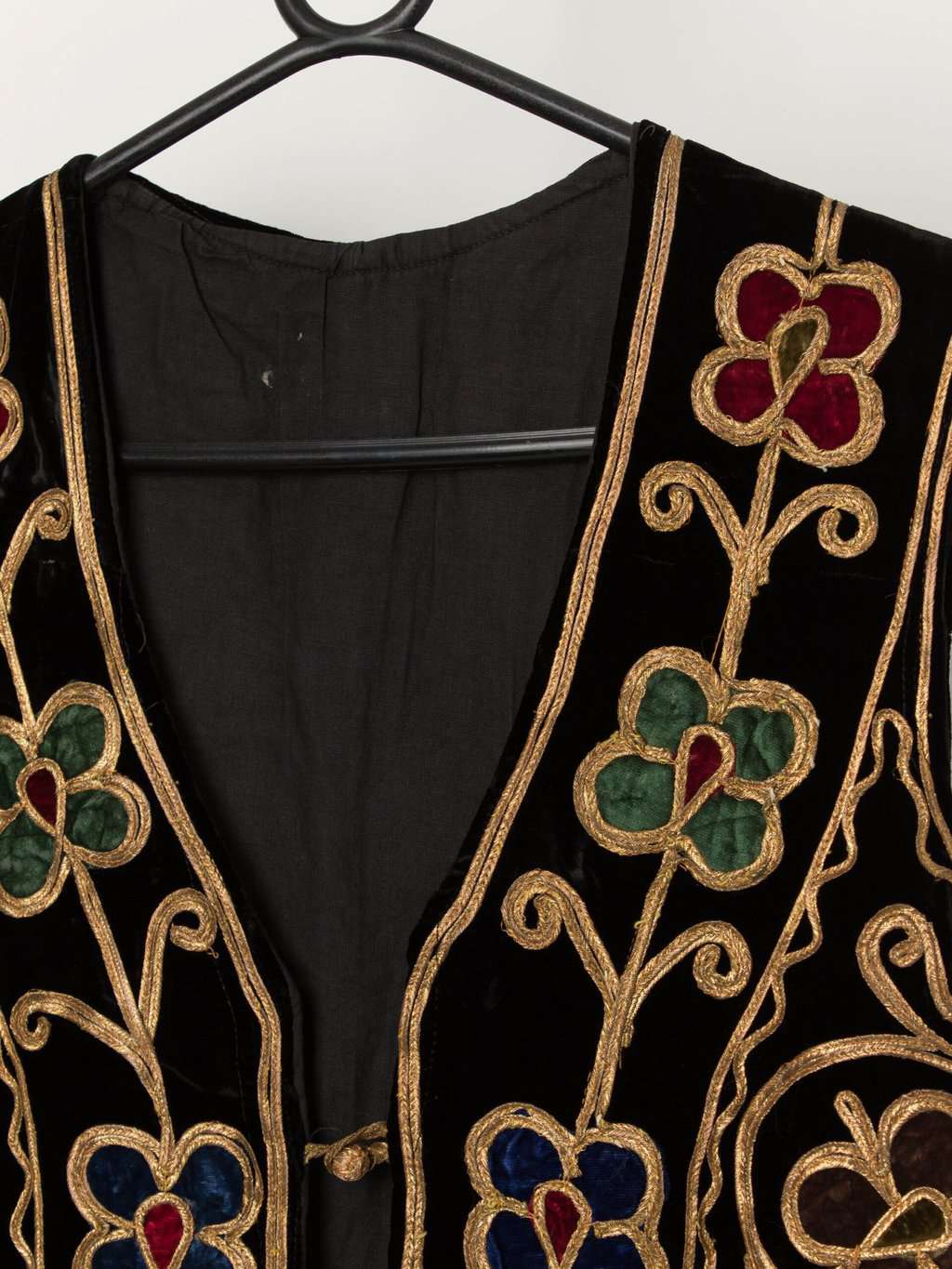 Vintage black and gold velvet ropework embroidered long waistcoat - Medium / Large - Image 2