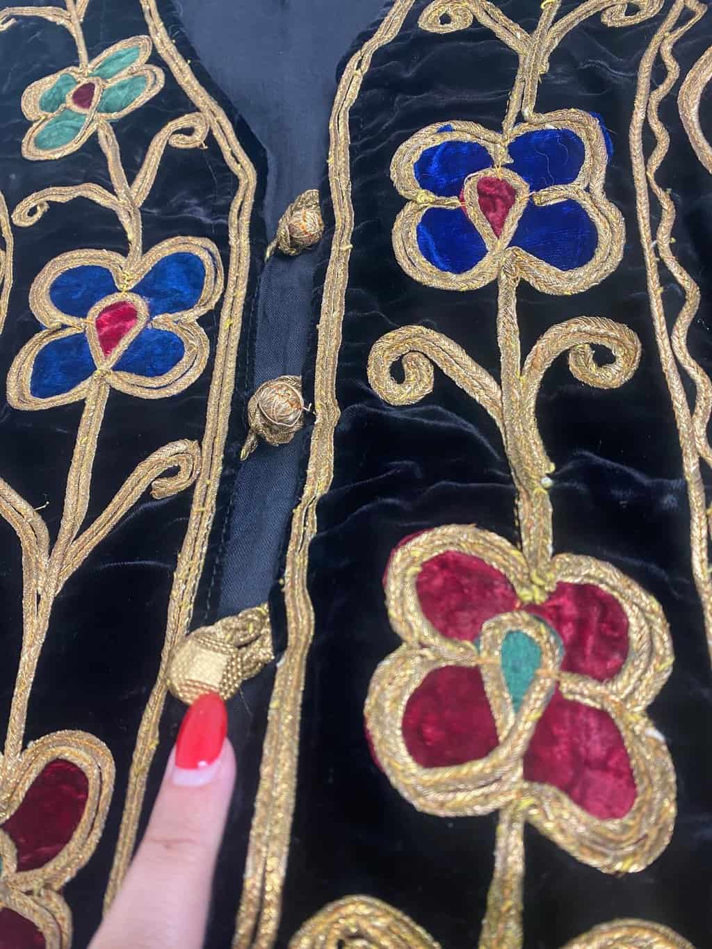 Vintage black and gold velvet ropework embroidered long waistcoat - Medium / Large - Image 5