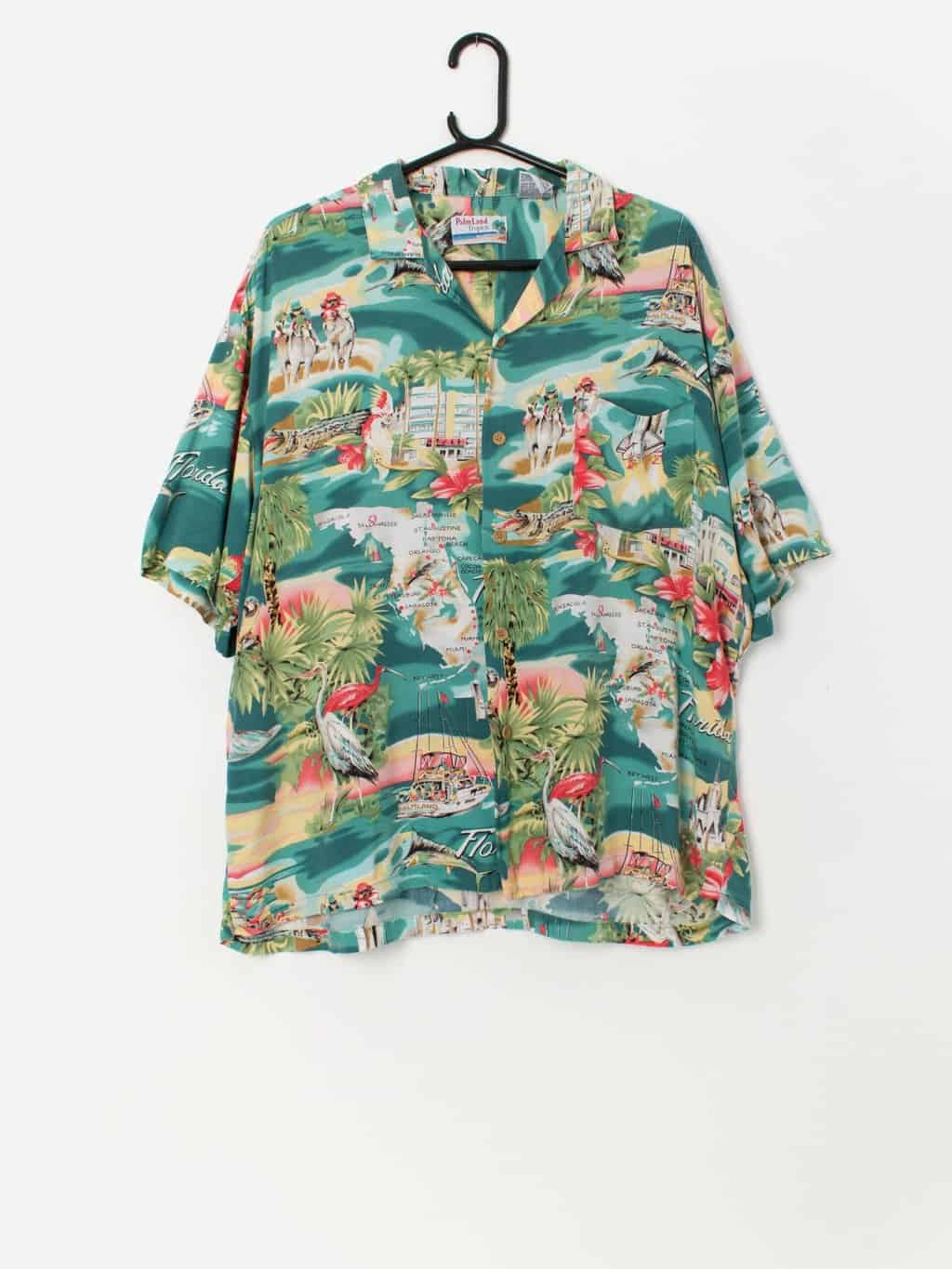 Vintage Hawaiian Florida shirt featuring horses and parrots - Large
