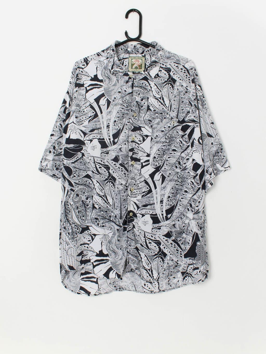 Vintage botanical shirt in black and white - Large