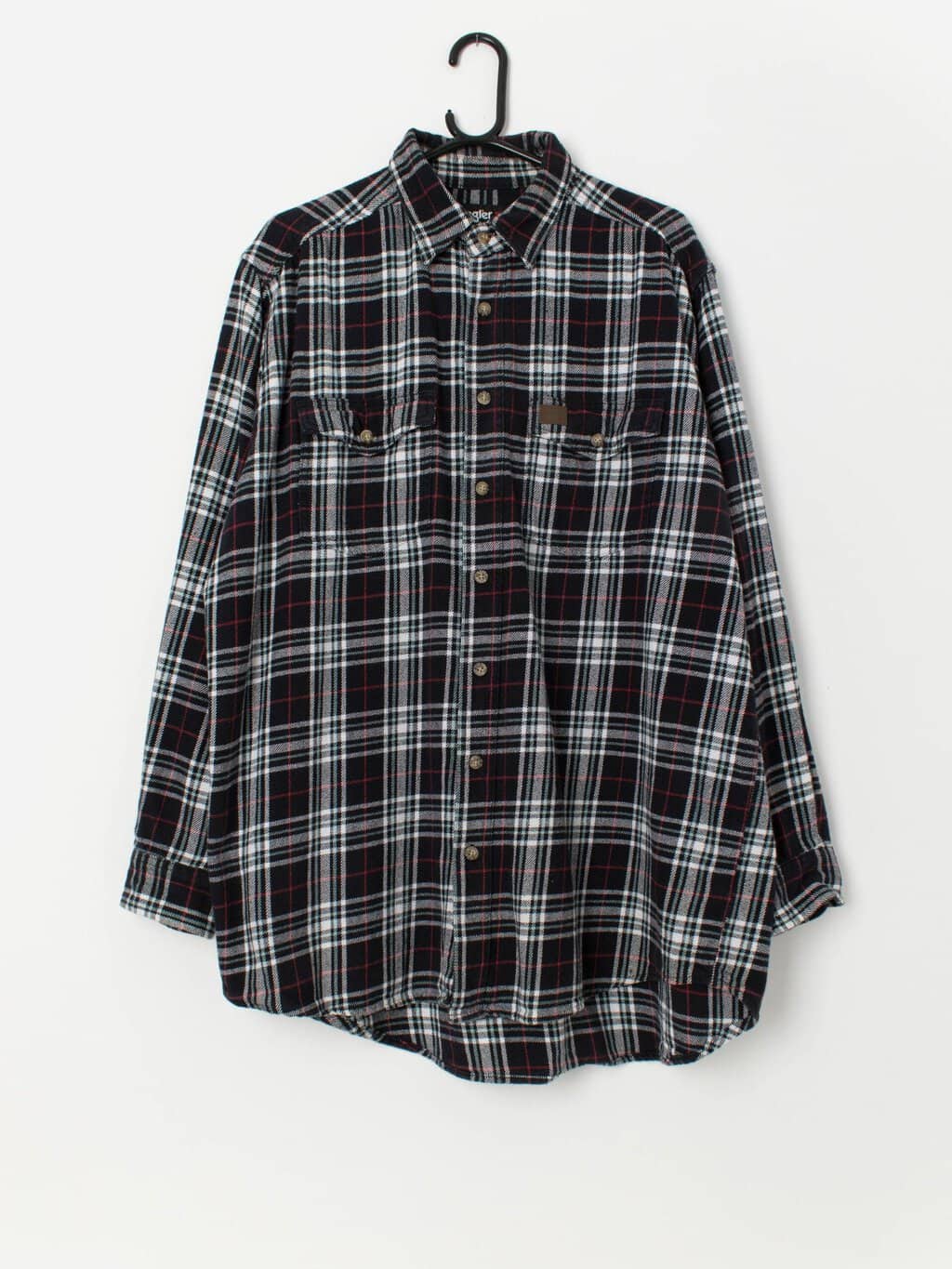 Vintage Wrangler plaid flannel shirt in black and white, Riggs Workwear - XL