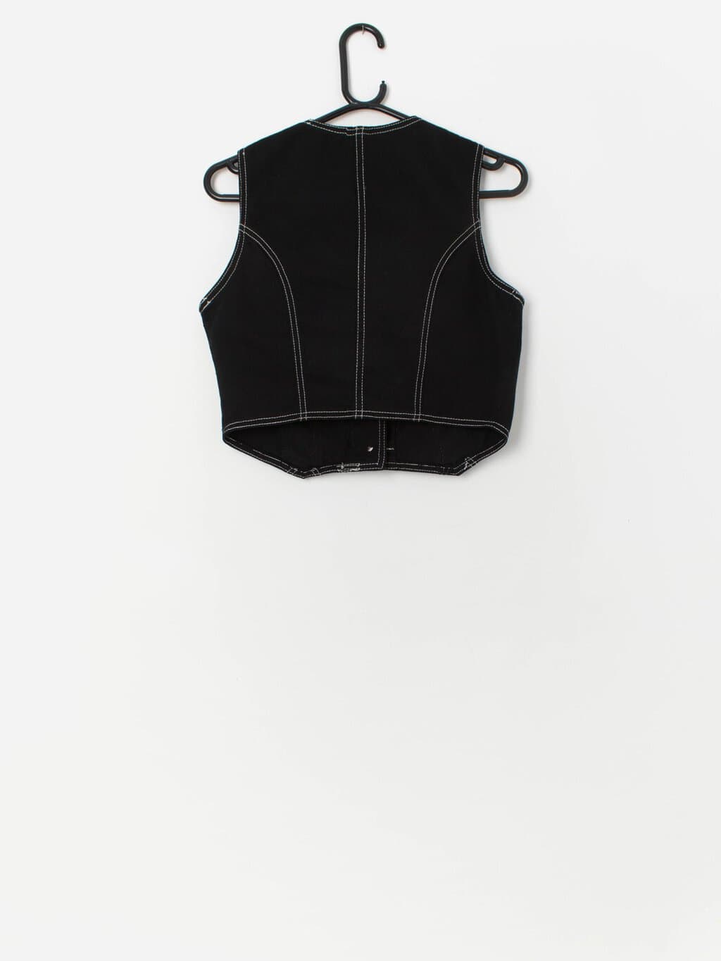 Vintage black cropped denim vest, made in USA - XS / Small - Image 3