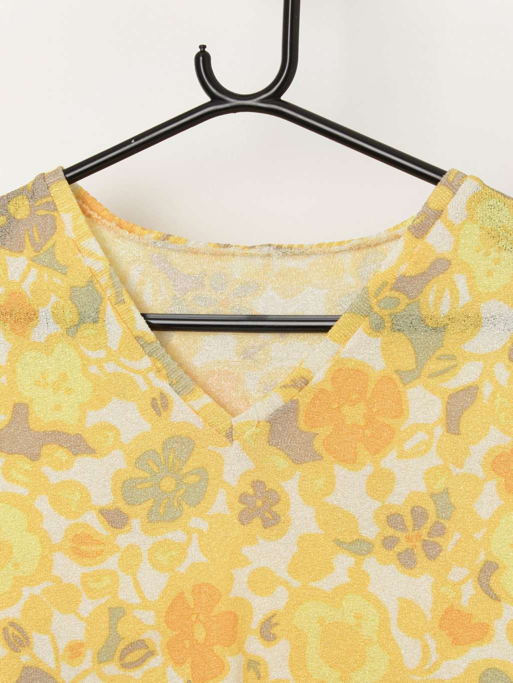 Vintage bright yellow 70s floral top - Medium / Large - Image 2