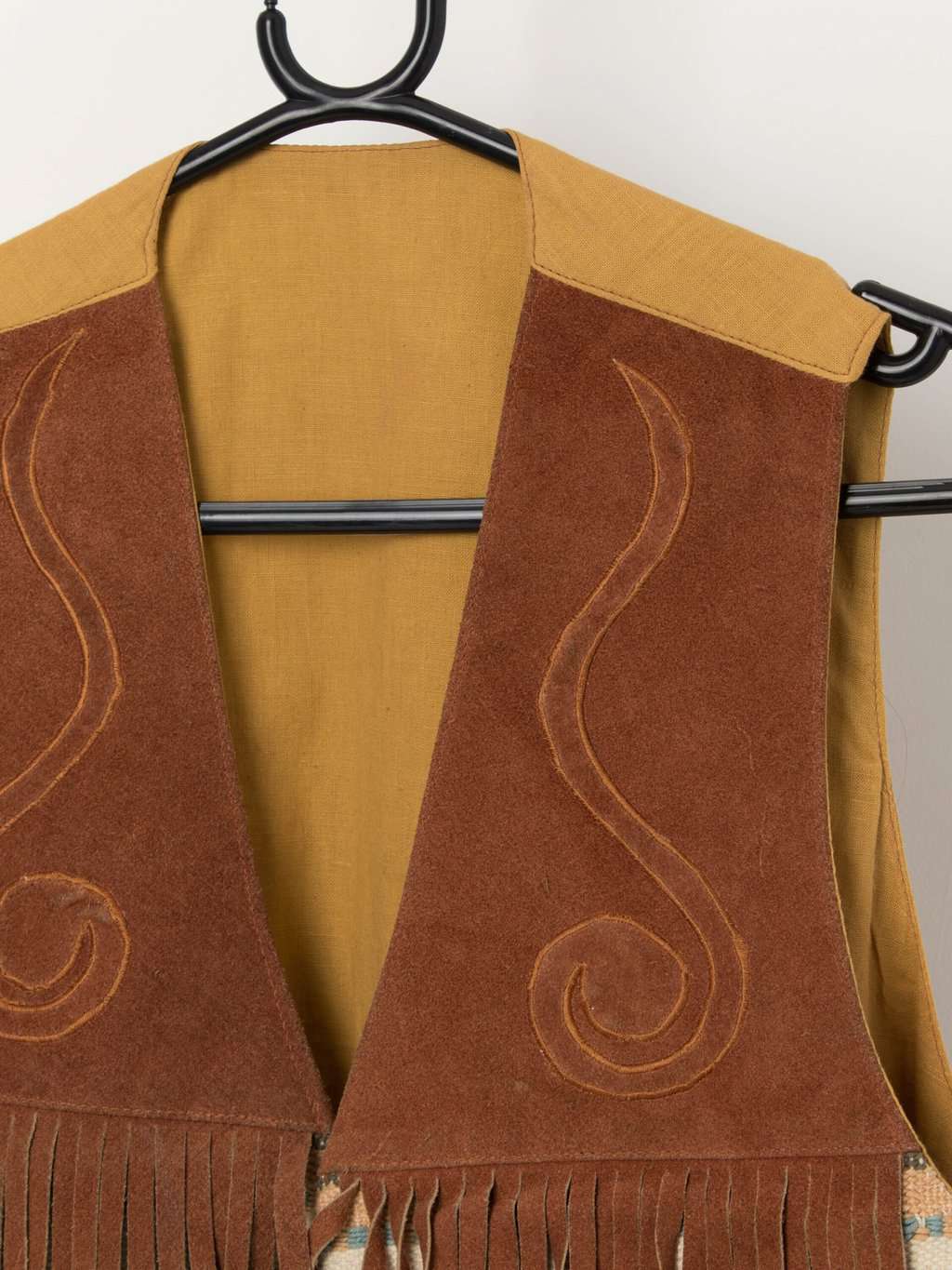 Vintage leather woven waistcoat, western style vest - M - Image 2