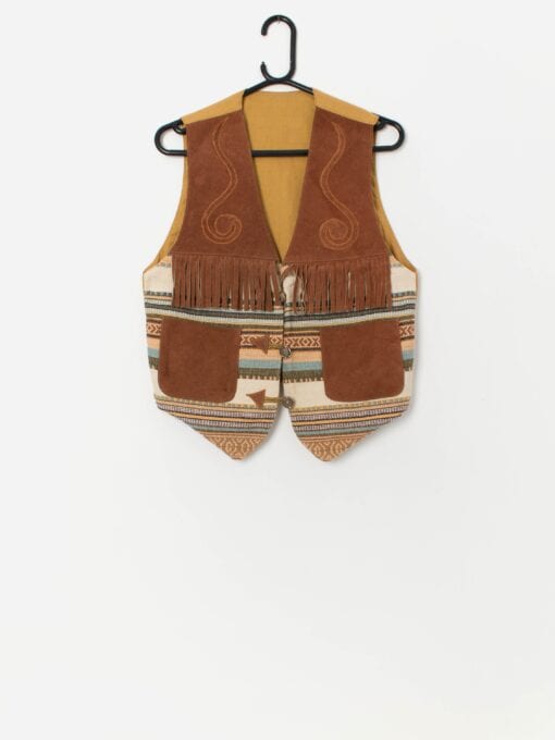 Vintage leather woven waistcoat, western style vest - M