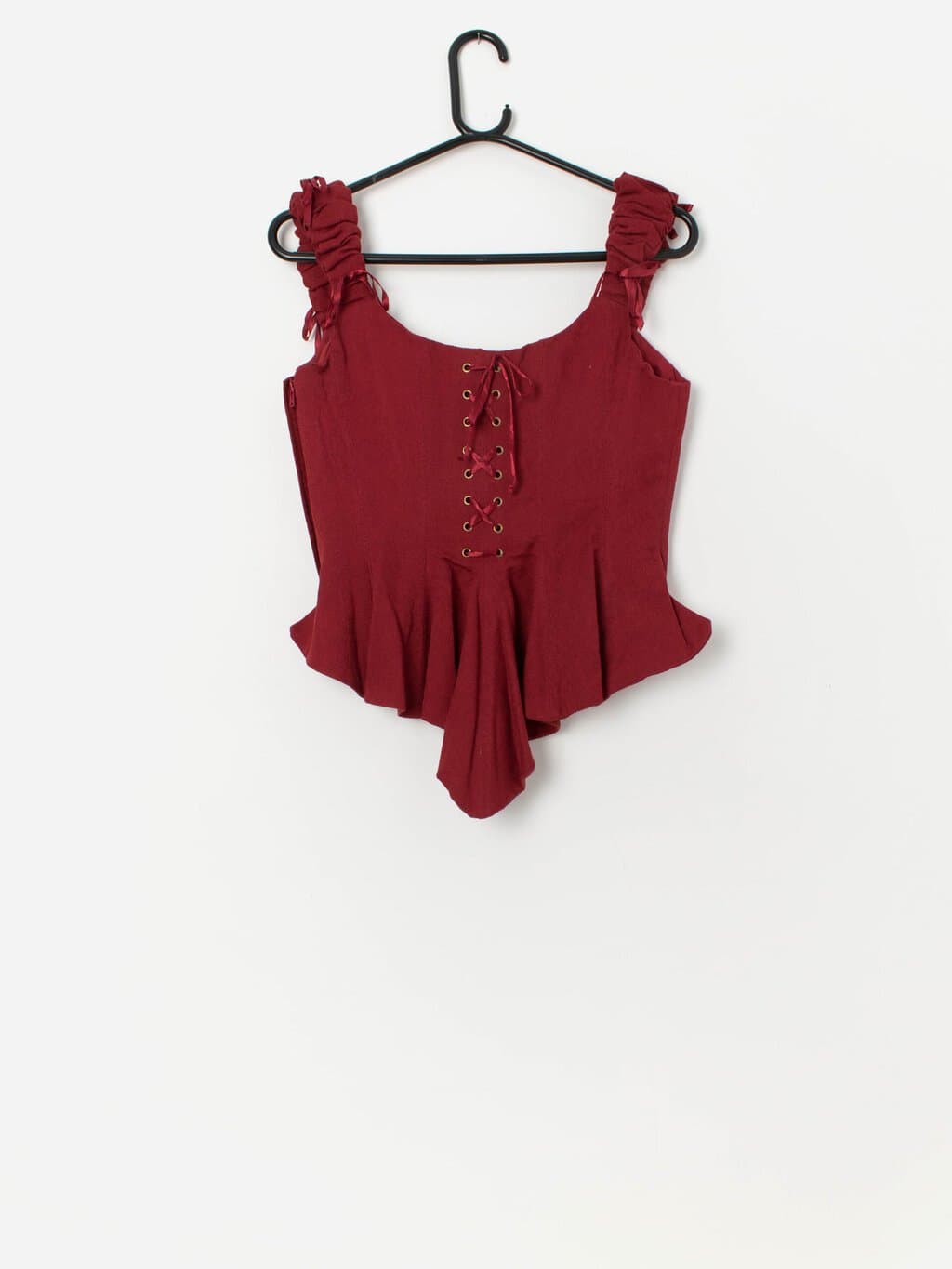 Vintage medieval bodice with bow and ribbon details in deep red - Small - Image 3
