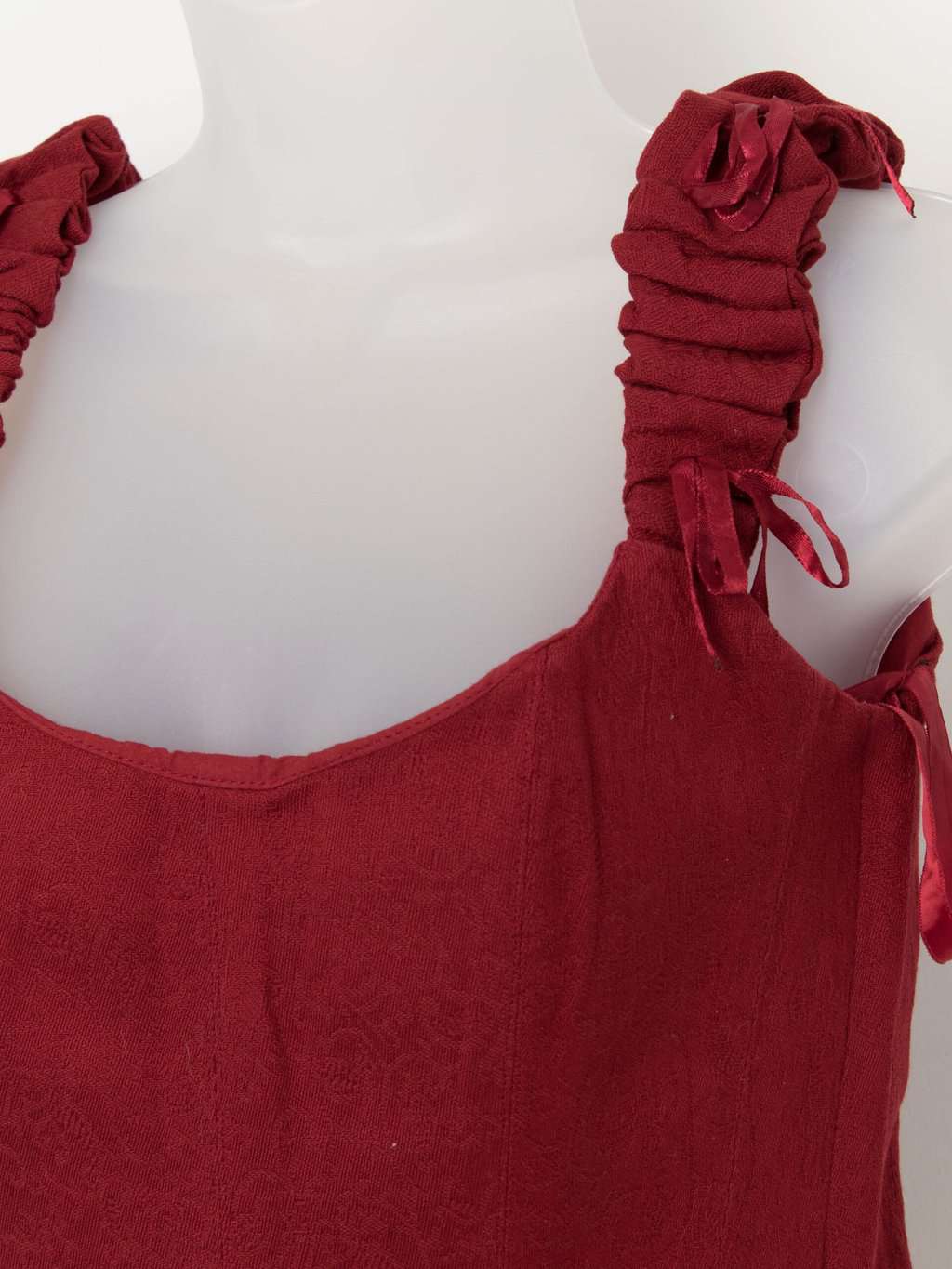 Vintage medieval bodice with bow and ribbon details in deep red - Small - Image 2