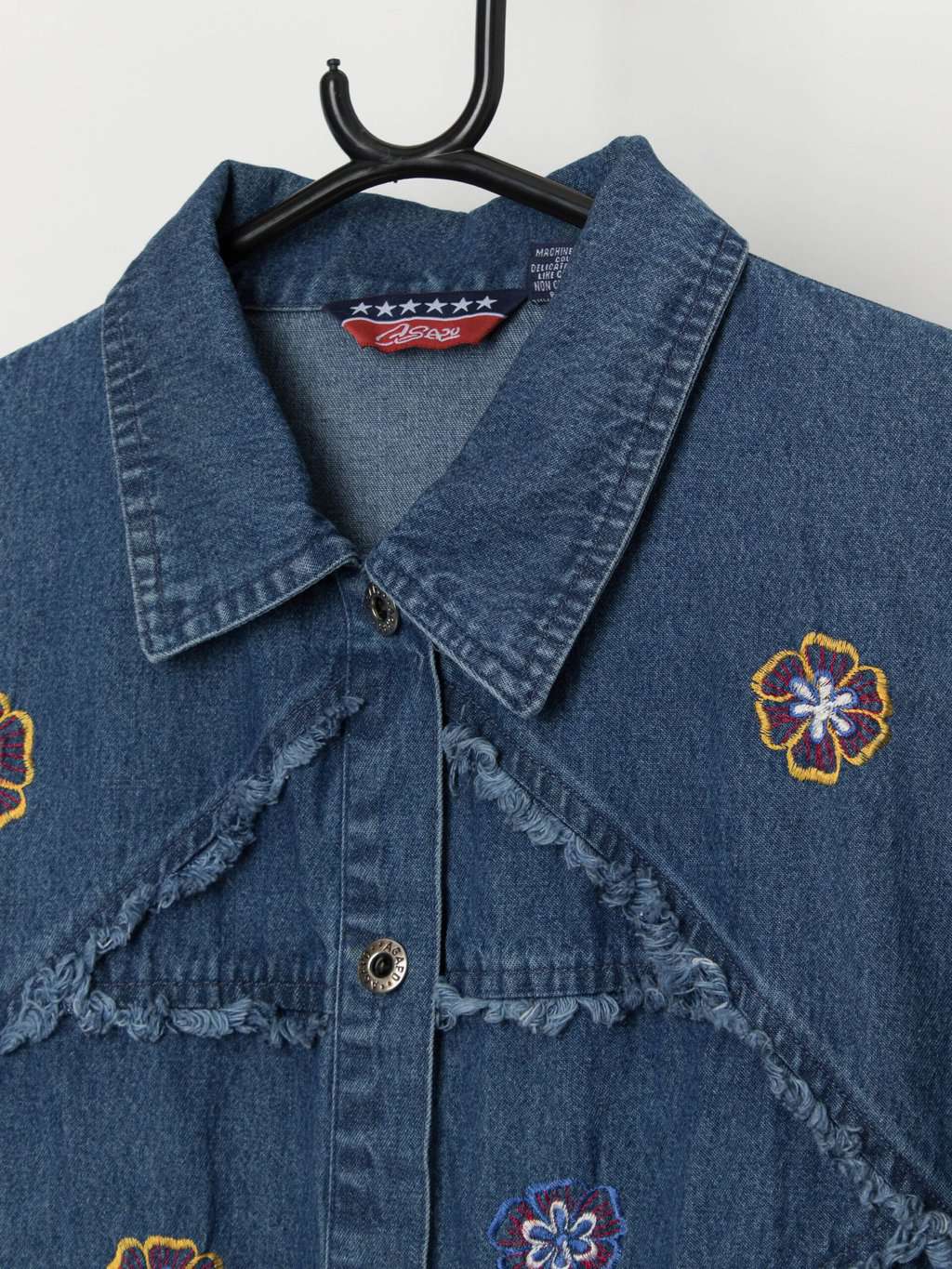 Vintage embroidered denim boxy shirt / jacket with embroidered florals - XL - Image 2