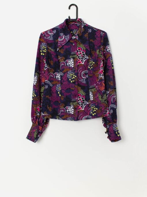 70s vintage purple colourful shirt with dagger collar - Small / Medium