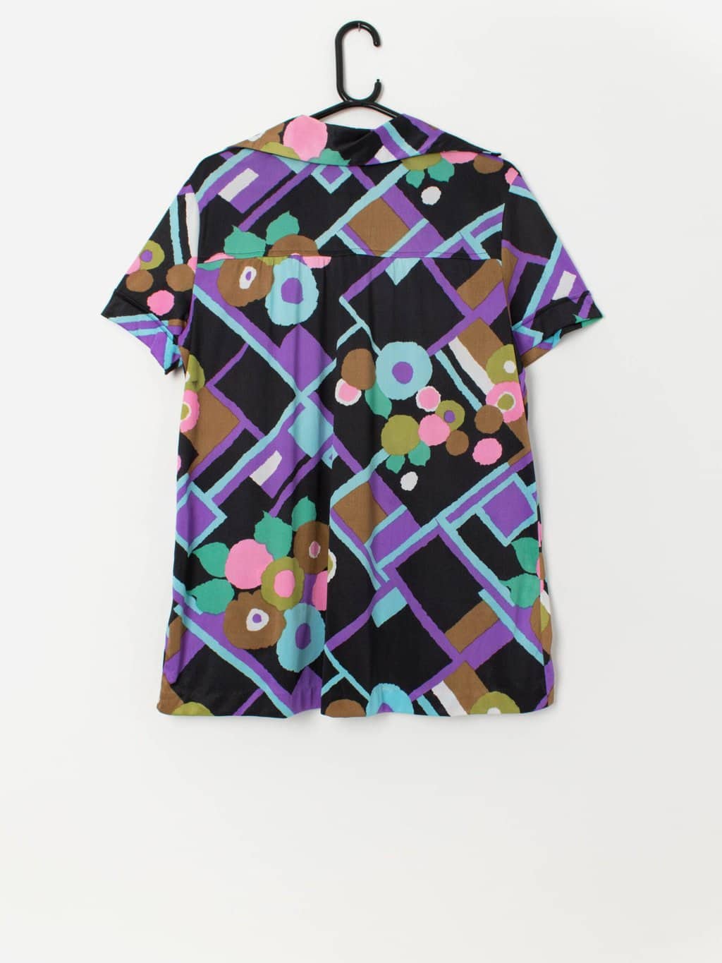 70s vintage shirt tunic top in black with colourful pattern - Large - Image 3
