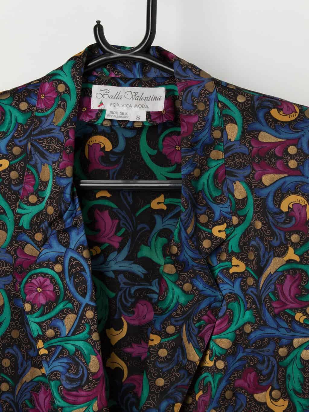 80s vintage silk jacket with multicoloured abstract pattern by Balla Valentina - Medium - Image 2