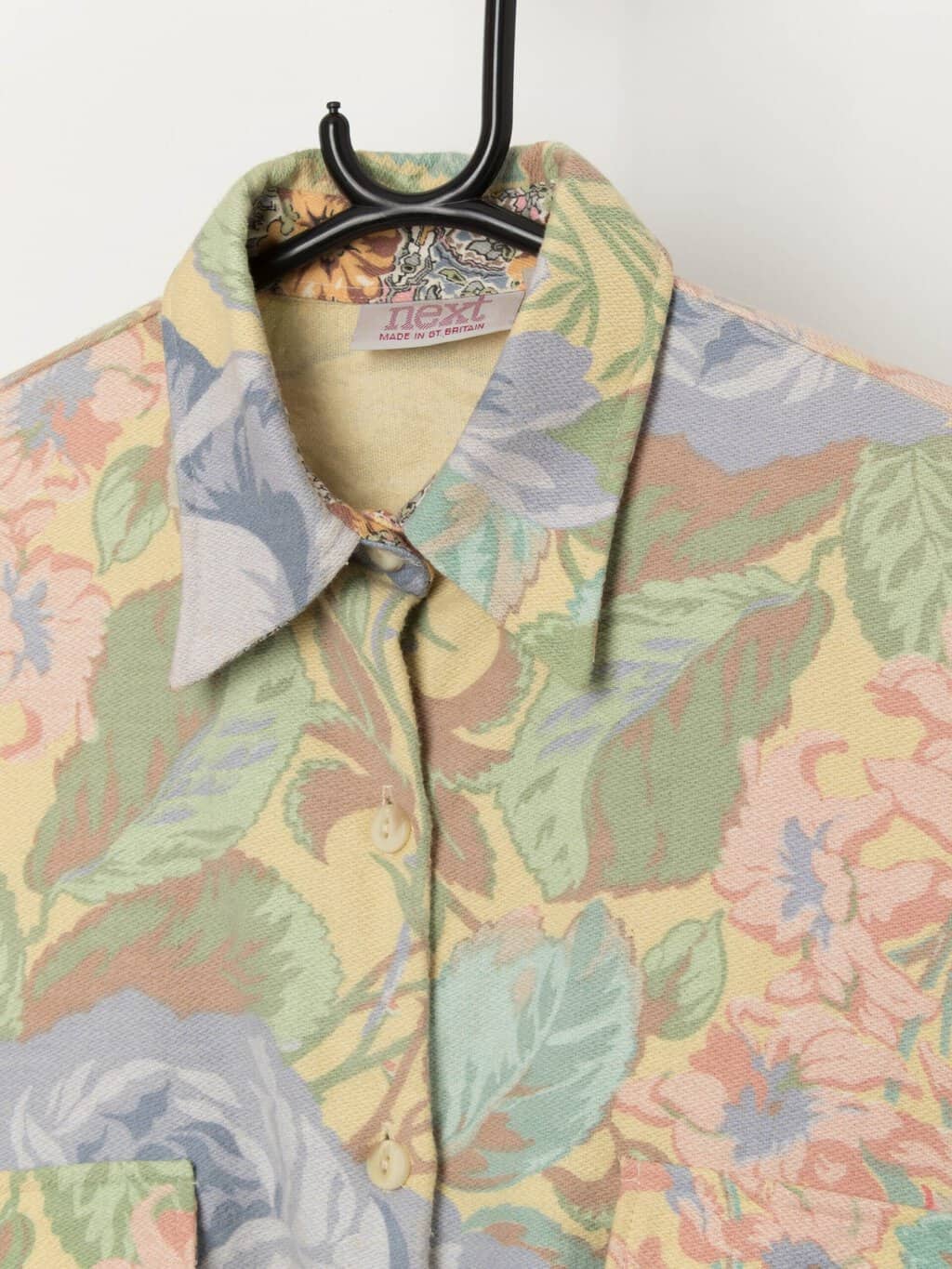 90s vintage pastel floral shirt, made in Great Britain - Large - Image 2