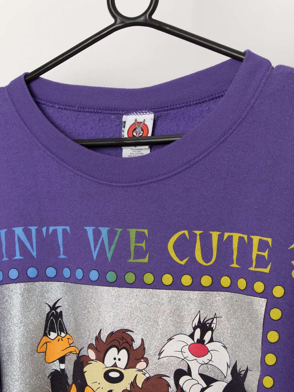 Vintage Looney Tunes purple sweatshirt with 'Ain't We Cute' spell out - 2XL - Image 2