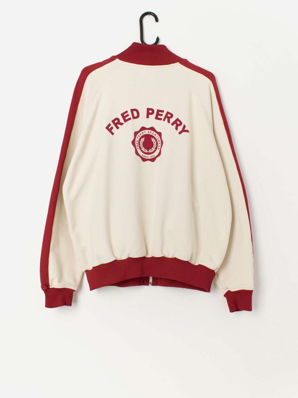90s vintage Fred Perry track jacket in cream and red - L - Image 3