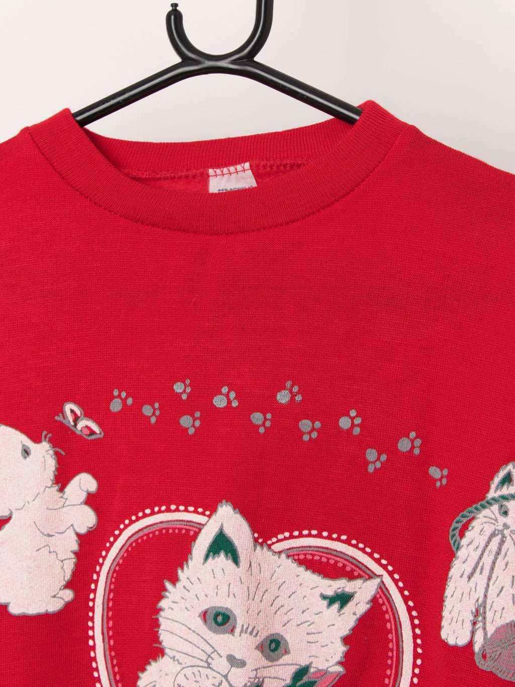 80s Kitsch cat sweatshirt in red with large love heart graphic - Large - Image 2