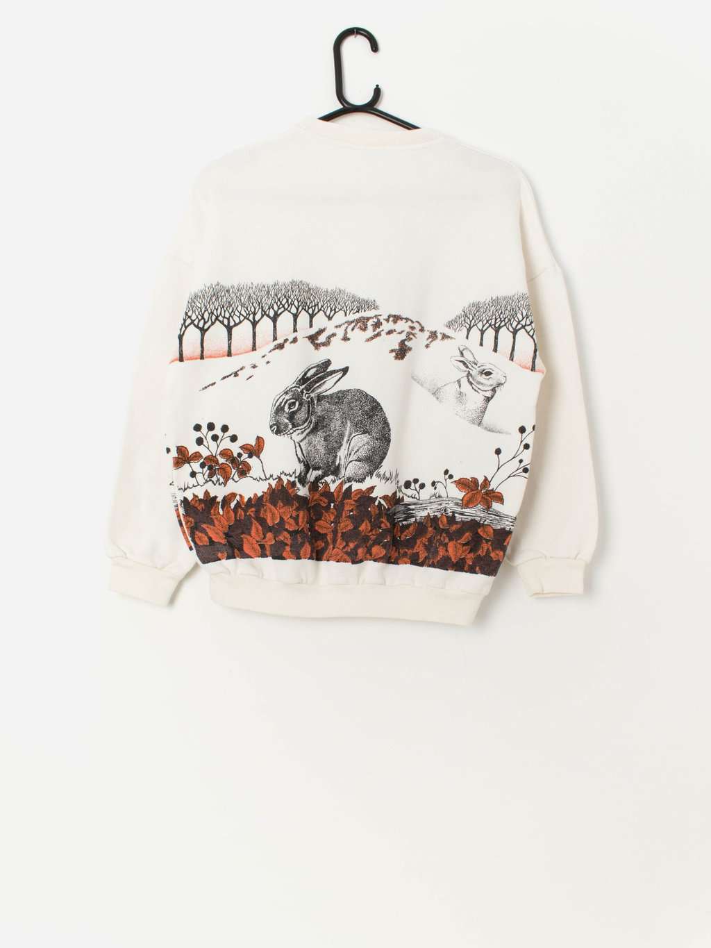 80s vintage bunny rabbit graphic sweatshirt in white, black and orange - Medium / Large - Image 4